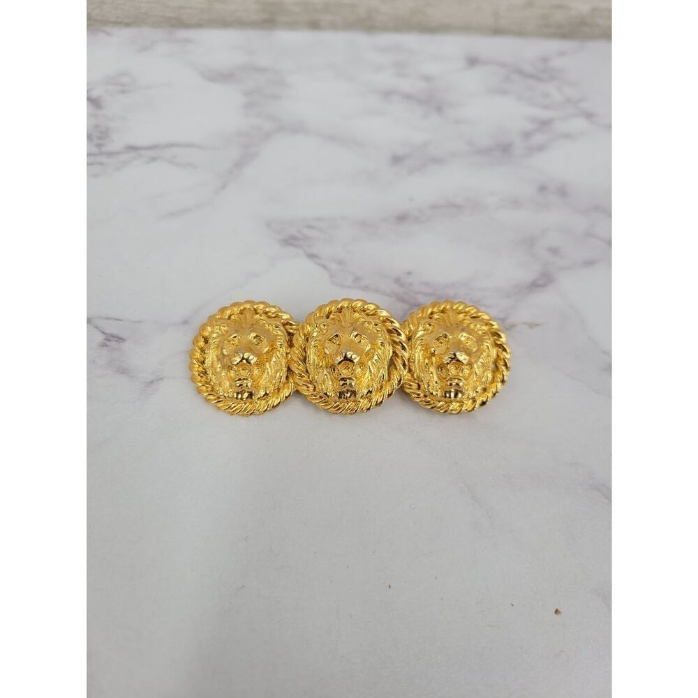 Gold Tone Triple Lion Medallion Trio Brooch or Pin